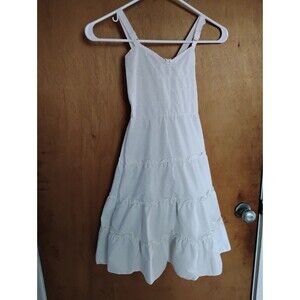 Penny Girl's White Cotton Tiered Sundress Hippie Cottagecore USA Made Size 12